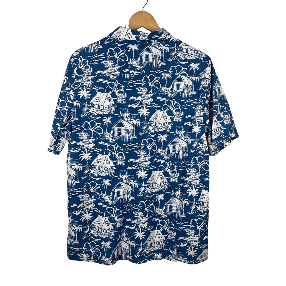 Disney Mens Stitch Hawaiian Shirt Blue White Tropical Surf Button Down Medium - Picture 3 of 5